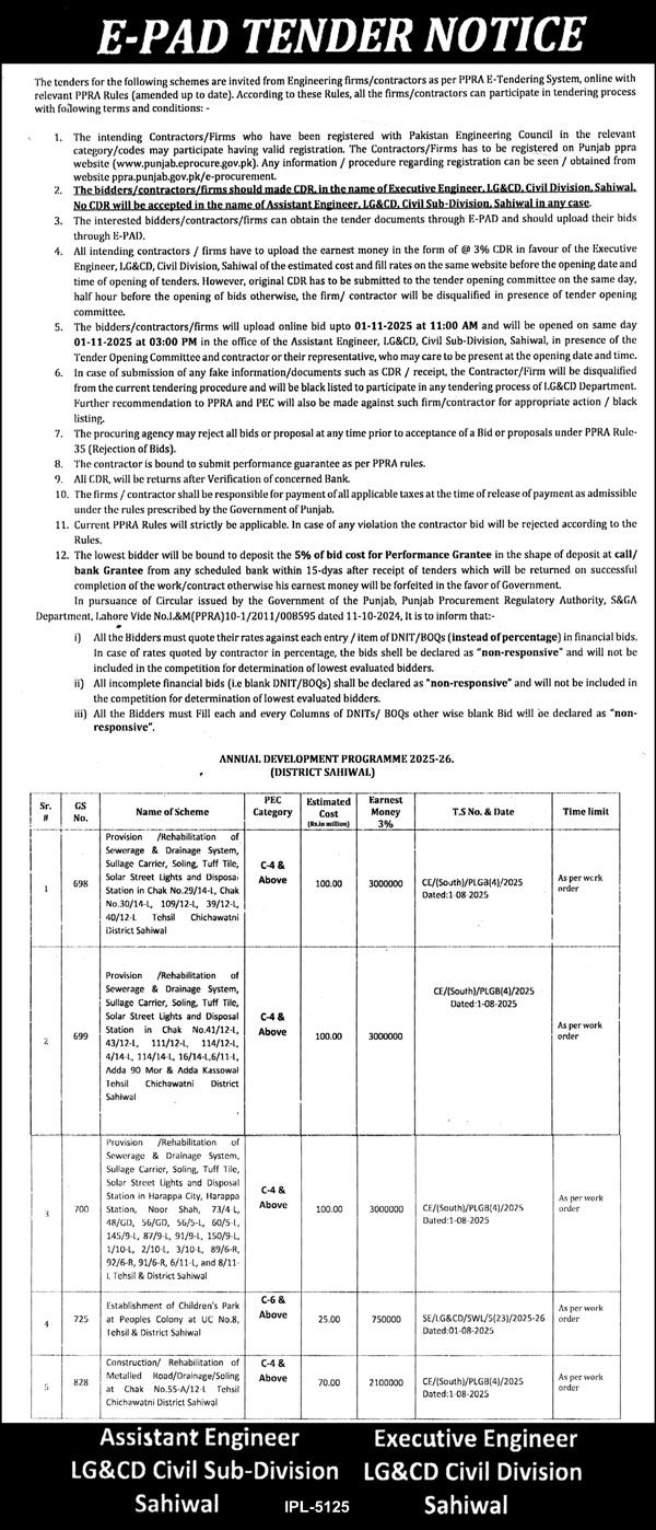 LG & CD Department Faisalabad Tender Notice 1